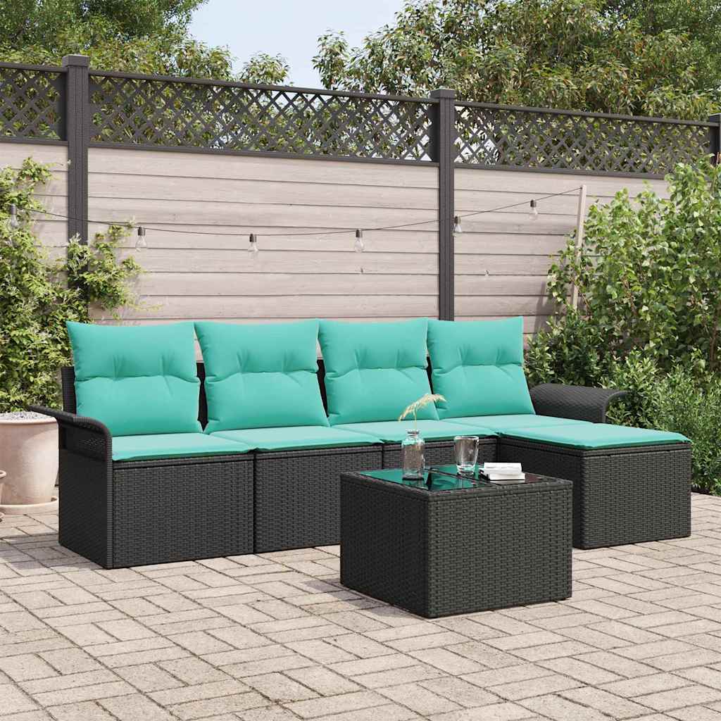 vidaXL Conjunto de sofá de jardín 6 uds. Negro ratán sintético