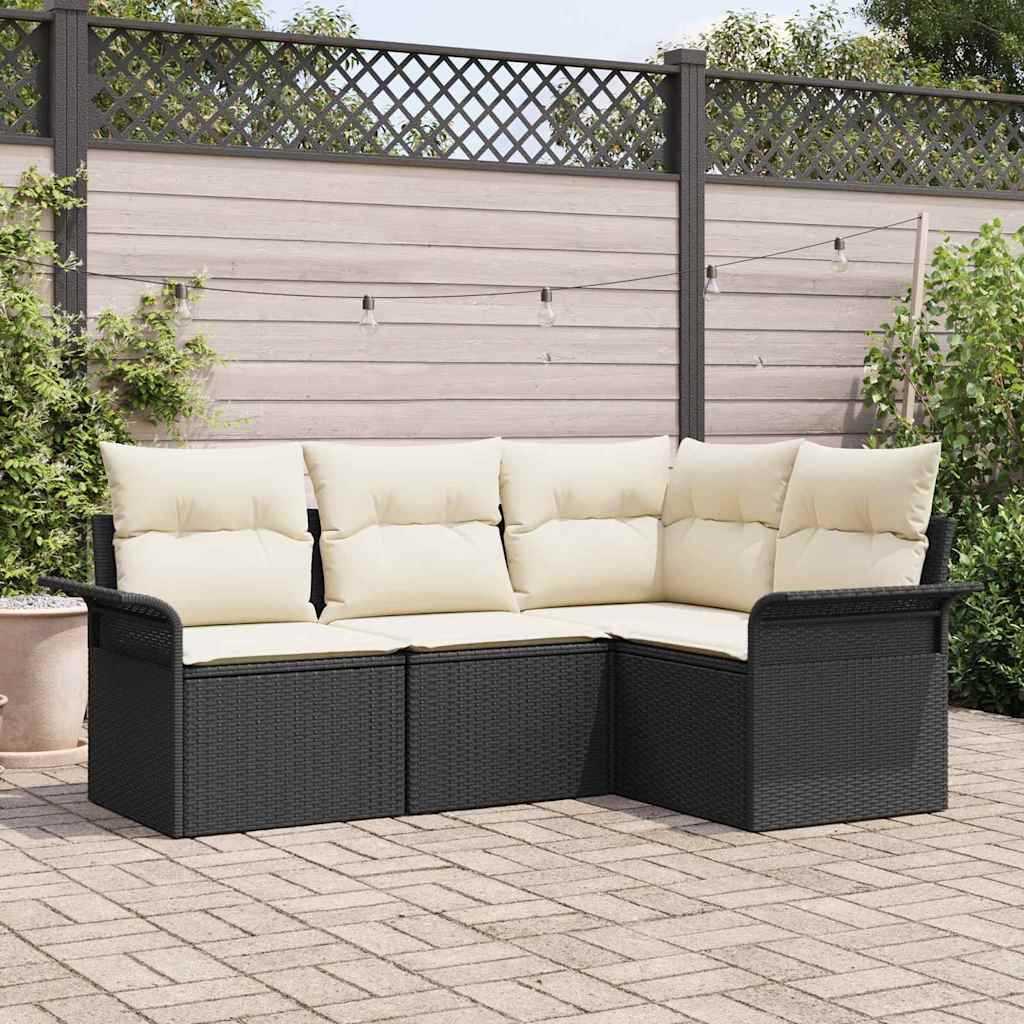 vidaXL Conjunto de sofá de jardín 4 uds. Negro ratán sintético