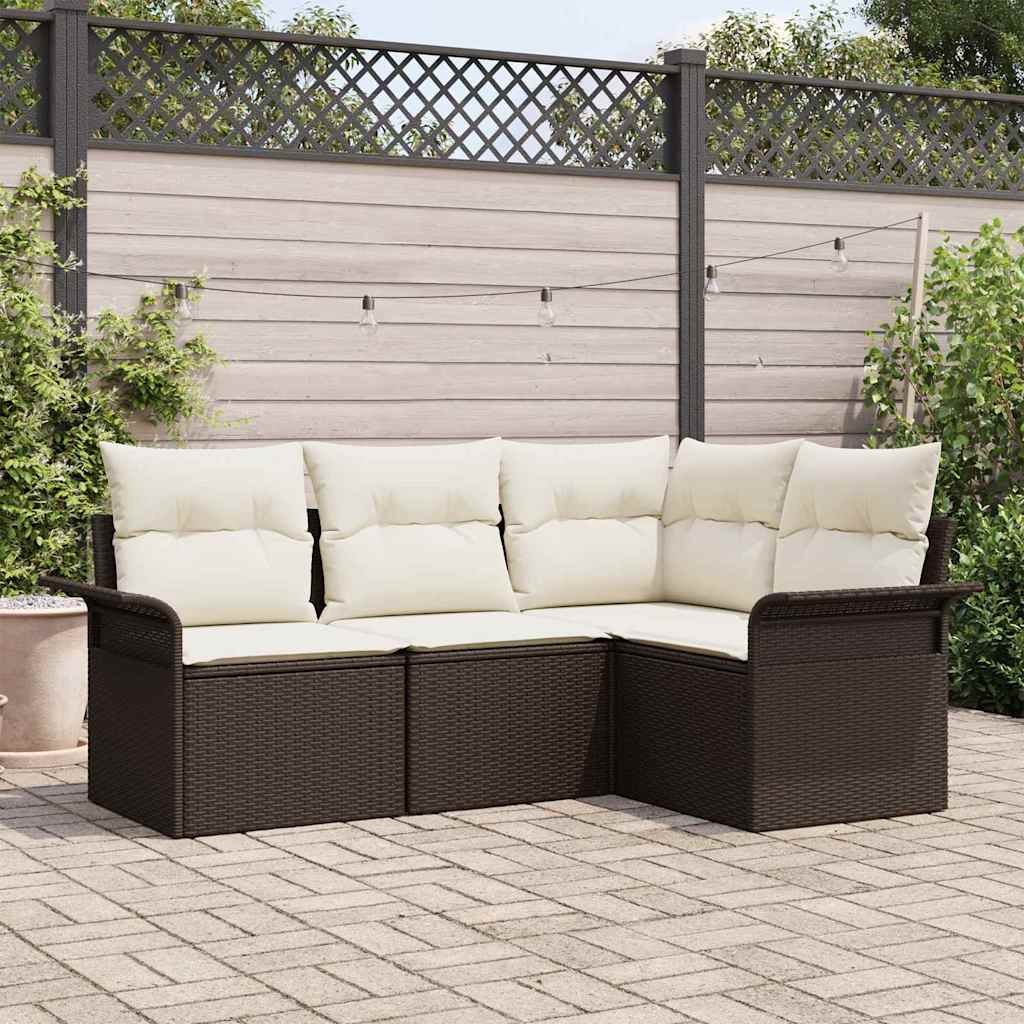 vidaXL Conjunto de sofá de jardín 4 uds. Marrón ratán sintético