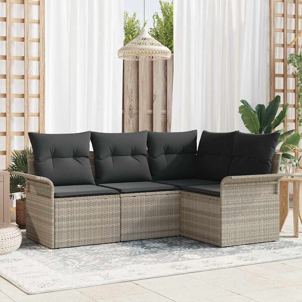 vidaXL Conjunto de sofá de jardín 4 uds. Gris claro ratán sintético