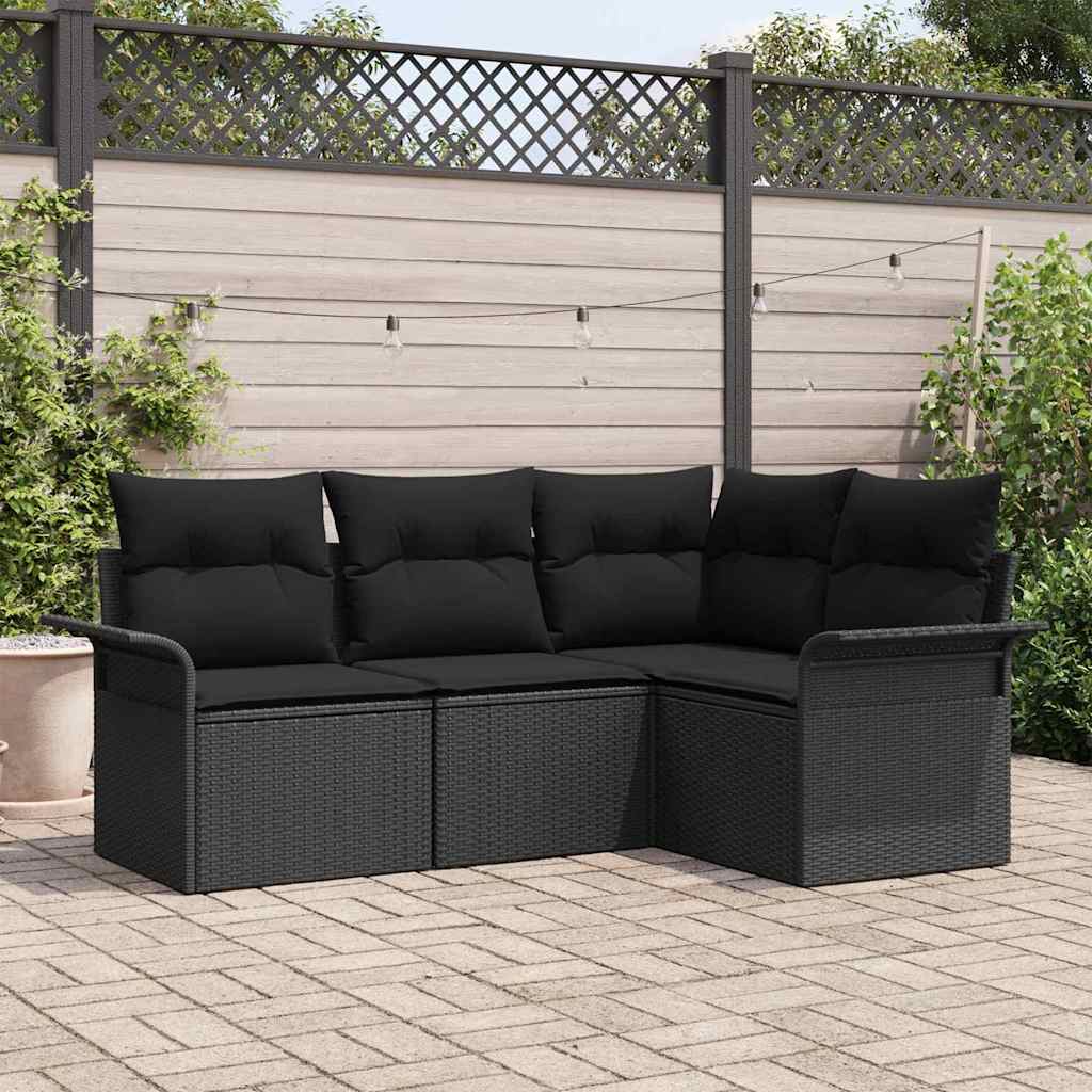 vidaXL Conjunto de sofá de jardín 4 uds. Negro ratán sintético