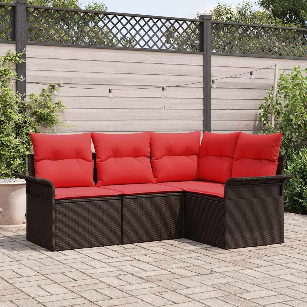 vidaXL Conjunto de sofá de jardín 4 uds. Marrón ratán sintético
