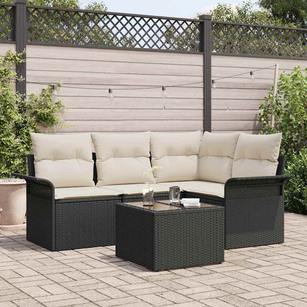 vidaXL Conjunto de sofá de jardín 5 uds. Negro ratán sintético