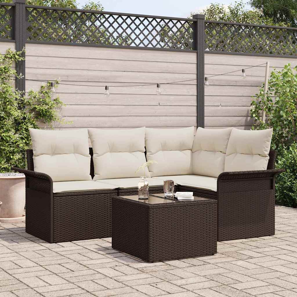 vidaXL Conjunto de sofá de jardín 5 uds. Marrón ratán sintético