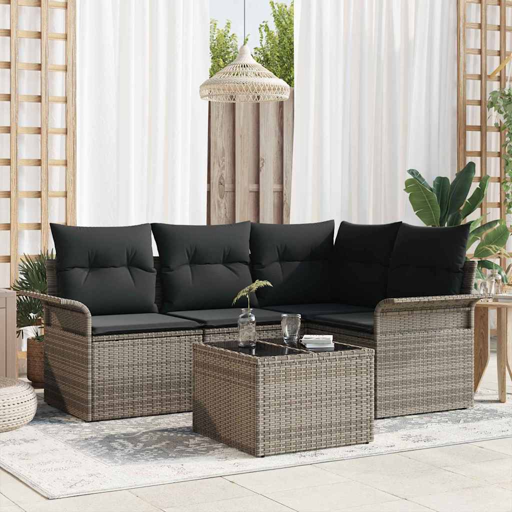 vidaXL Conjunto de sofá de jardín 5 uds. Gris ratán sintético