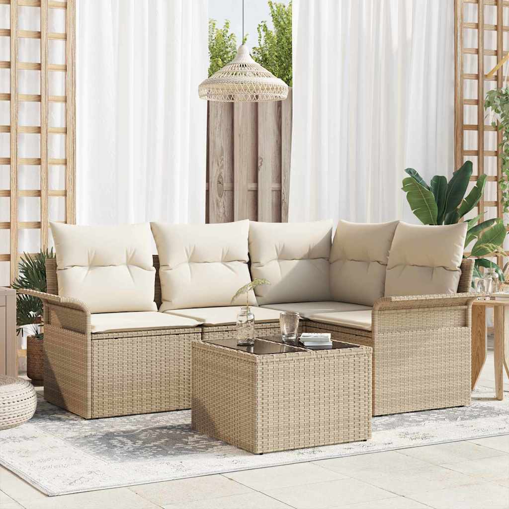 vidaXL Conjunto de sofá de jardín 5 uds. Beige ratán sintético