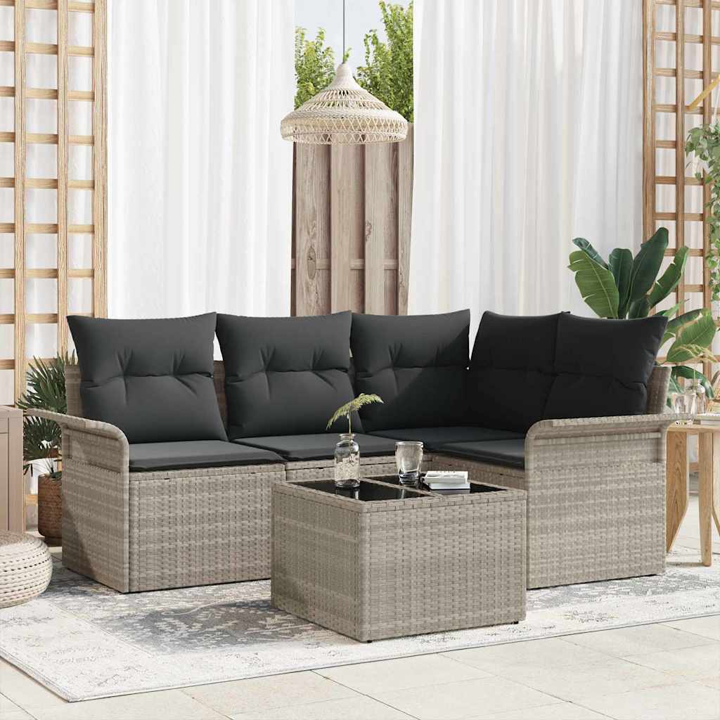 vidaXL Conjunto de sofá de jardín 5 uds. Gris Claro ratán sintético