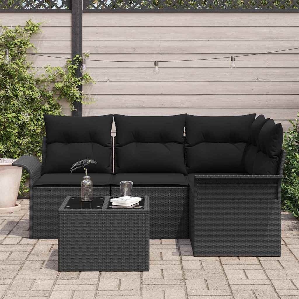 vidaXL Conjunto de sofá de jardín 5 uds. Negro ratán sintético