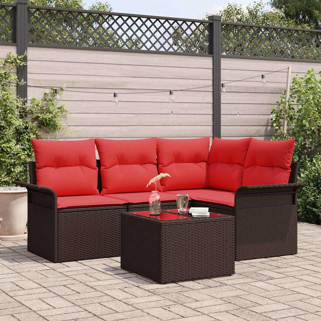 vidaXL Conjunto de sofá de jardín 5 uds. Marrón ratán sintético