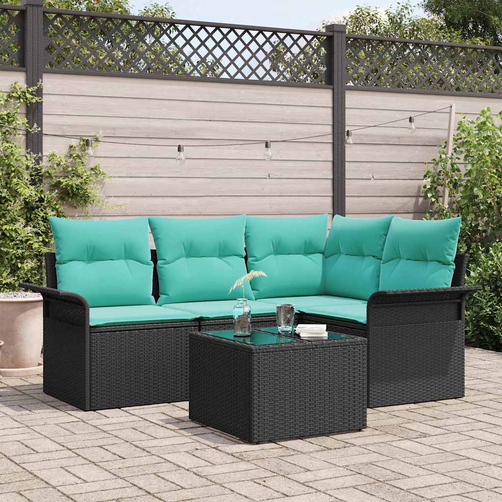 vidaXL Conjunto de sofá de jardín 5 uds. Negro ratán sintético