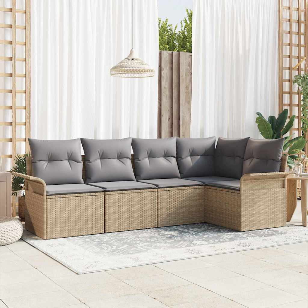 vidaXL Conjunto de sofá de jardín 5 uds. Beige ratán sintético