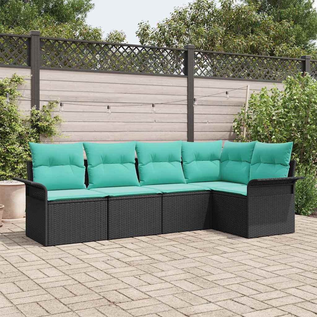 vidaXL Conjunto de sofá de jardín 5 uds. Negro ratán sintético