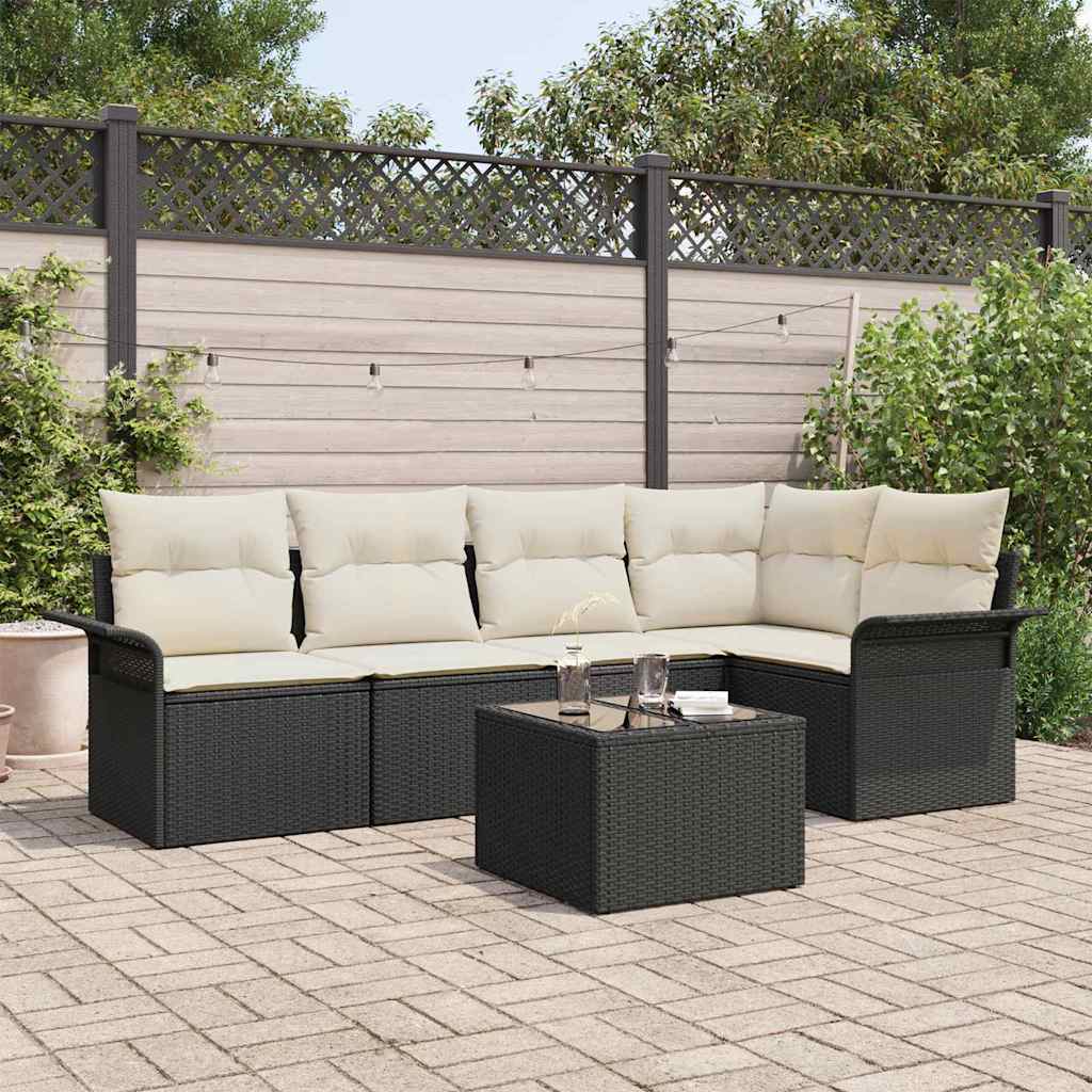 vidaXL Conjunto de sofá de jardín 6 uds. Negro ratán sintético