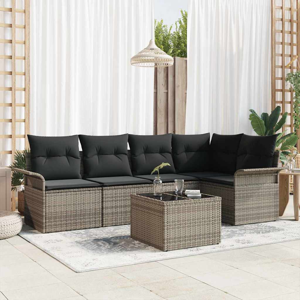 vidaXL Conjunto de sofá de jardín 6 uds. Gris ratán sintético
