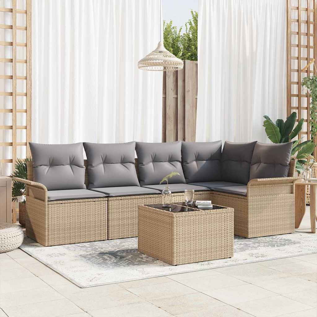 vidaXL Conjunto de sofá de jardín 6 uds. Beige ratán sintético