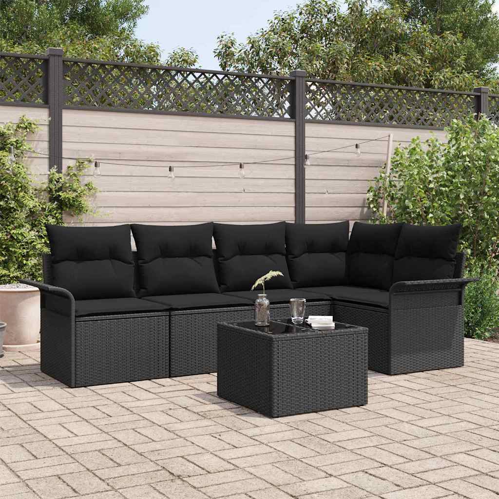 vidaXL Conjunto de sofá de jardín 6 uds. Negro ratán sintético
