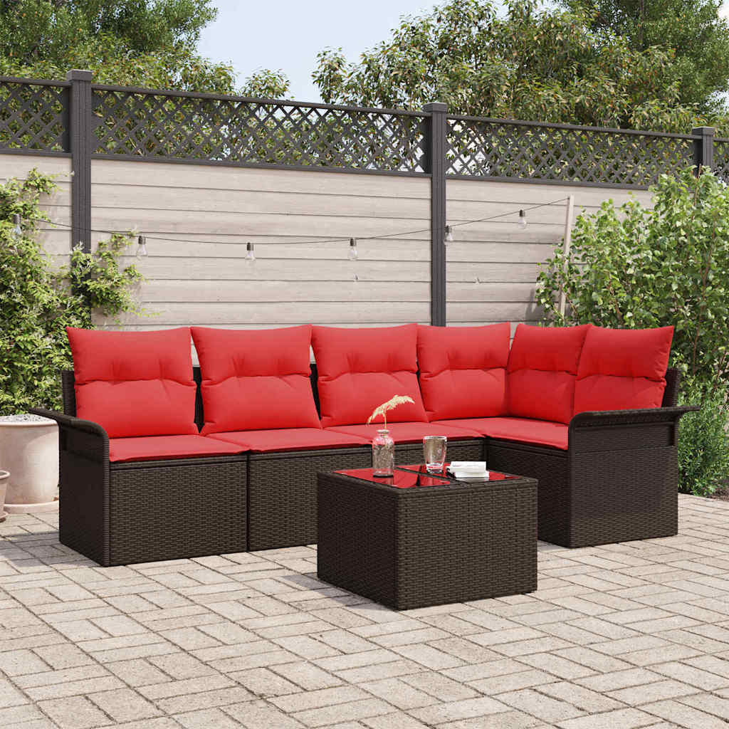 vidaXL Conjunto de sofá de jardín 6 uds. Marrón ratán sintético
