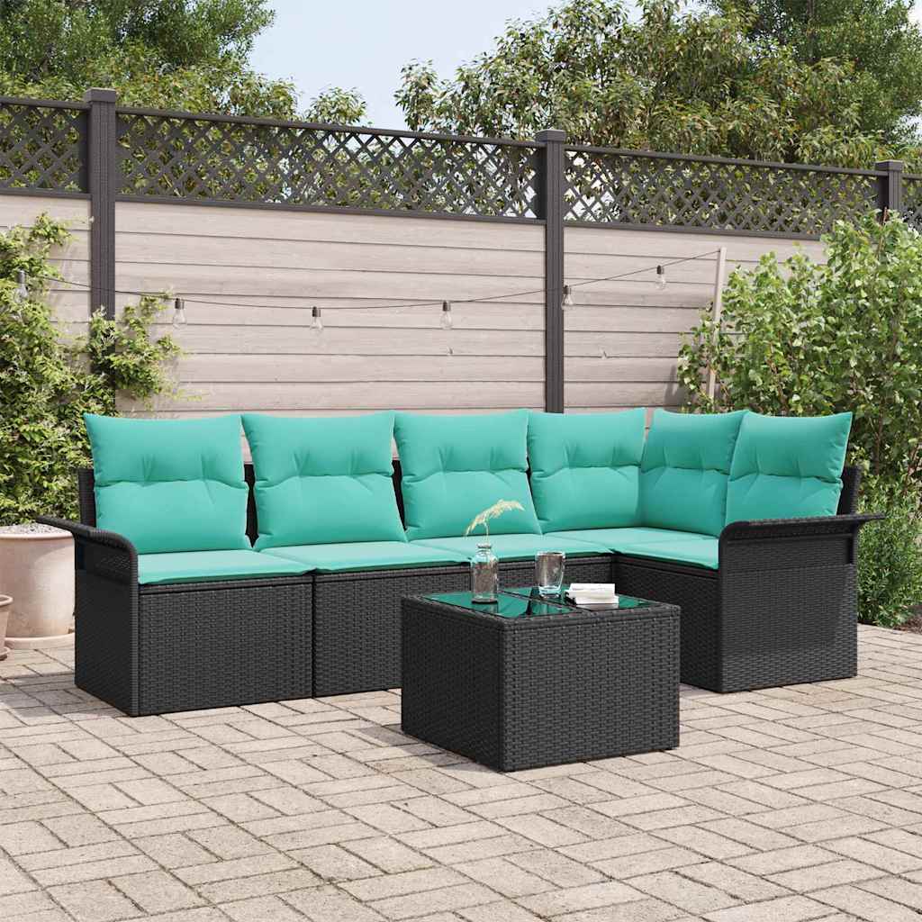 vidaXL Conjunto de sofá de jardín 6 uds. Negro ratán sintético
