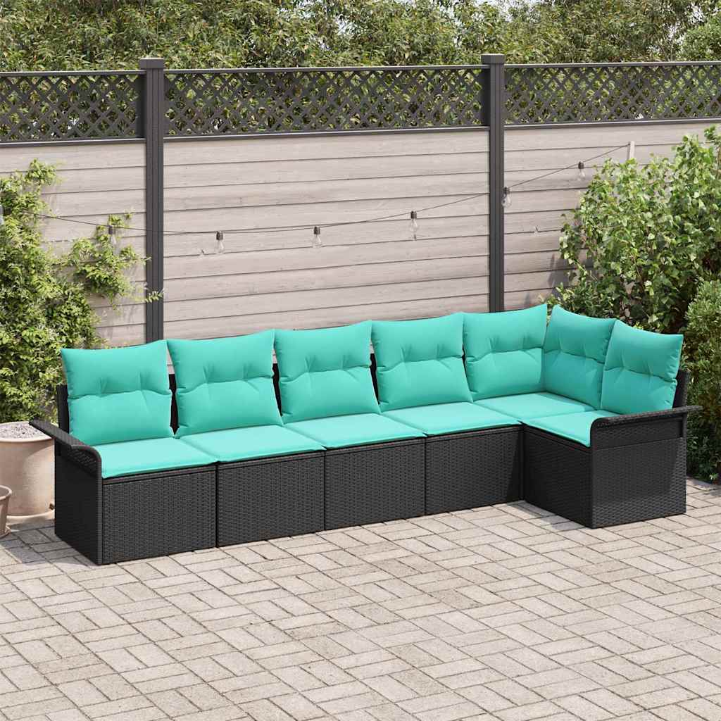 vidaXL Conjunto de sofá de jardín 6 uds. Negro ratán sintético