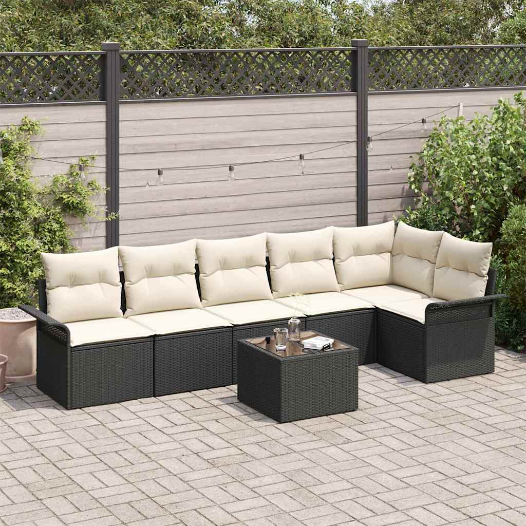 vidaXL Conjunto de sofá de jardín 7 uds. Negro ratán sintético