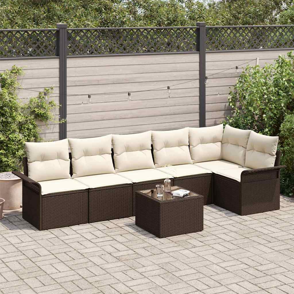 vidaXL Conjunto de sofá de jardín 7 uds. Marrón ratán sintético