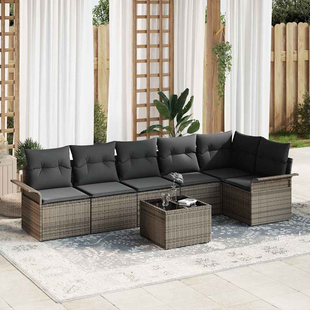 vidaXL Conjunto de sofá de jardín 7 uds. Gris ratán sintético