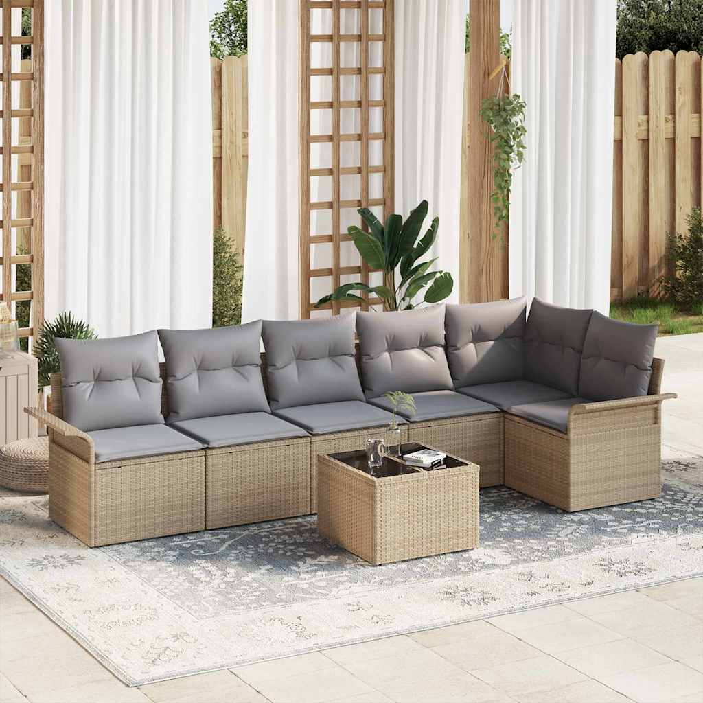 vidaXL Conjunto de sofá de jardín 7 uds. Beige ratán sintético