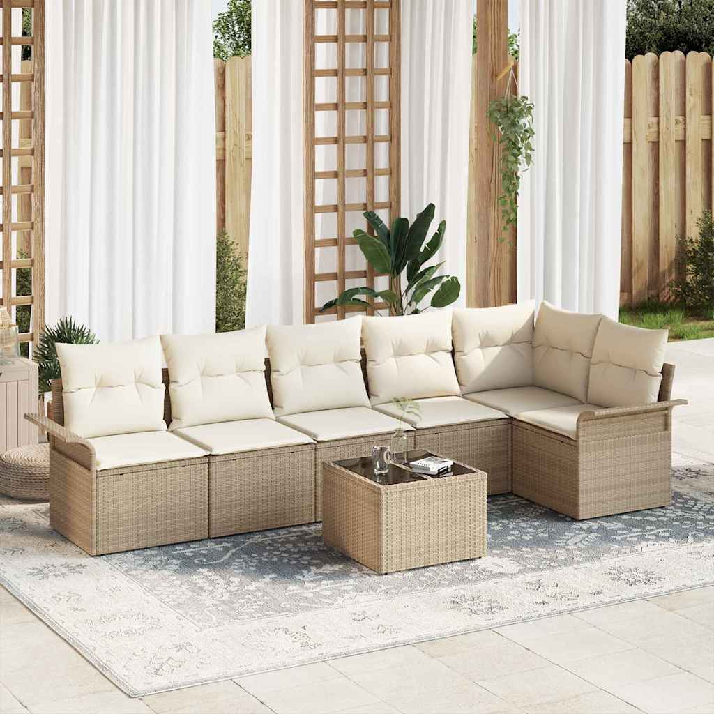 vidaXL Conjunto de sofá de jardín 7 uds. Beige ratán sintético