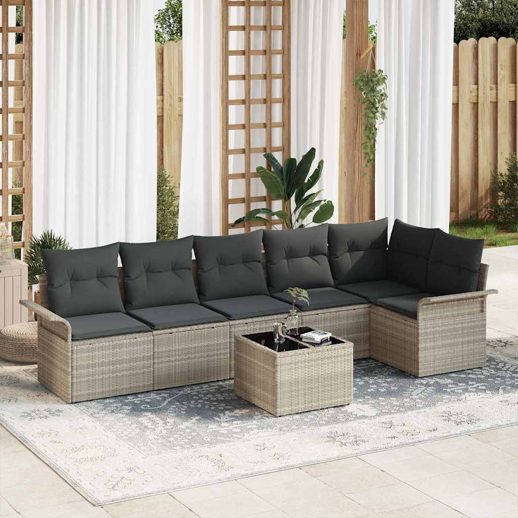vidaXL Conjunto de sofá de jardín 7 uds. Gris Claro ratán sintético