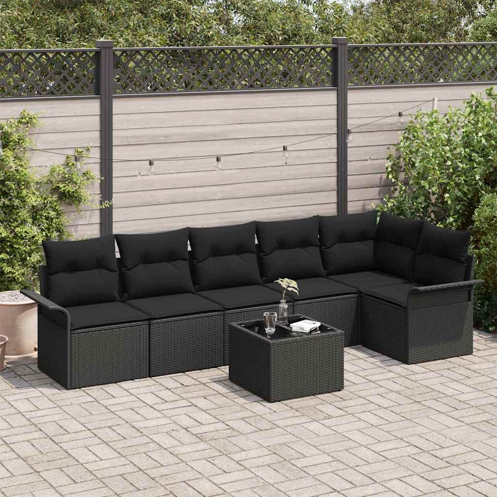 vidaXL Conjunto de sofá de jardín 7 uds. Negro ratán sintético