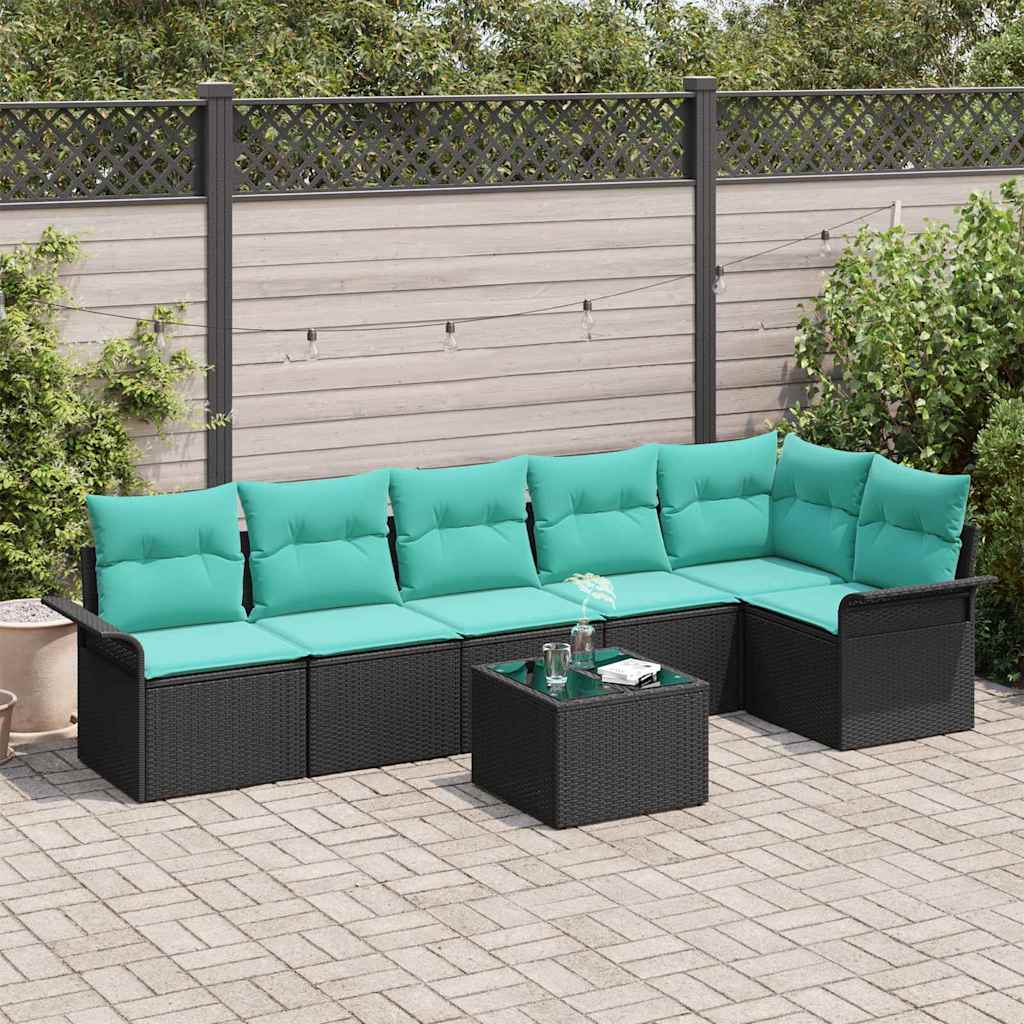 vidaXL Conjunto de sofá de jardín 7 uds. Negro ratán sintético