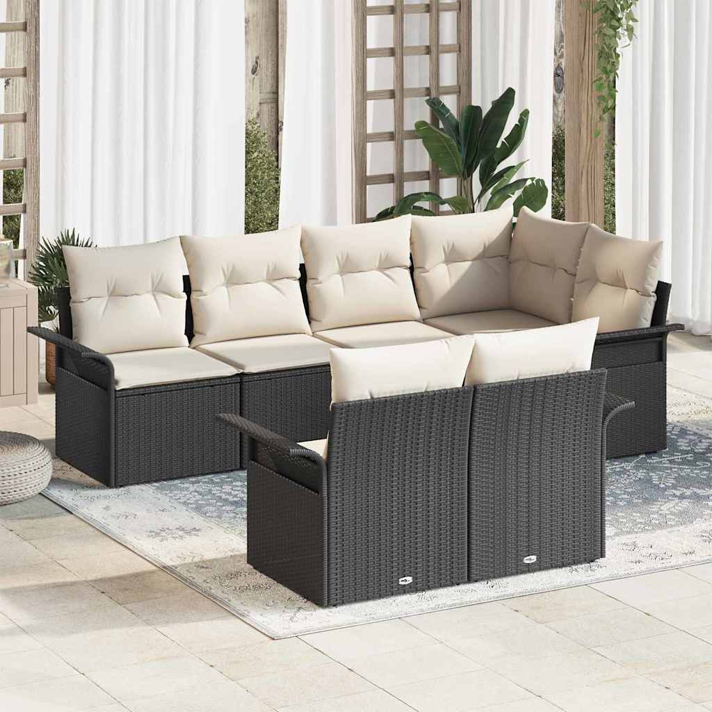vidaXL Conjunto de sofá de jardín 7 uds. Negro Poliratán