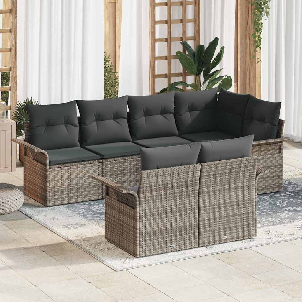 vidaXL Conjunto de sofá de jardín 7 uds. Gris Poliratán