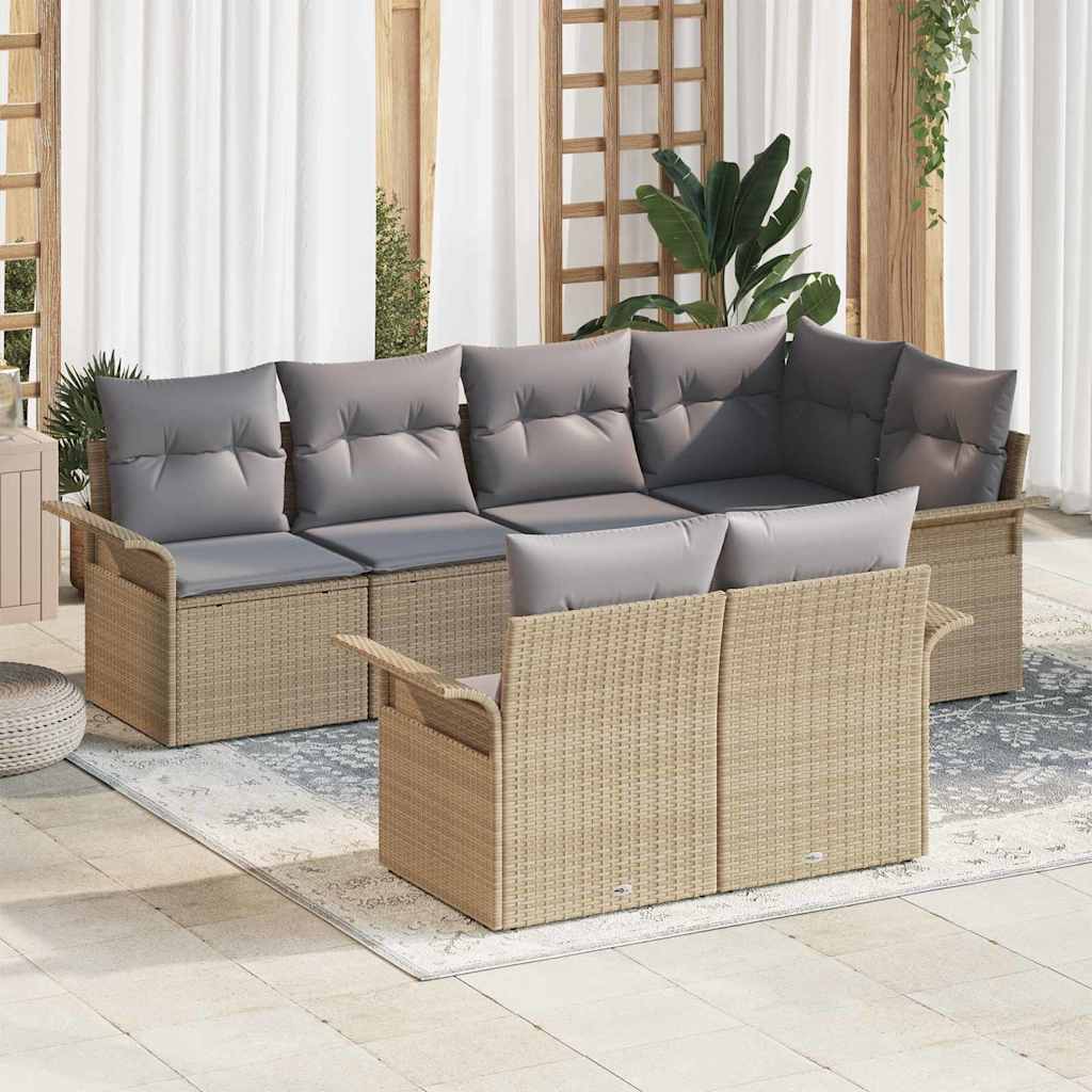 vidaXL Conjunto de sofá de jardín 7 uds. Beige Poliratán