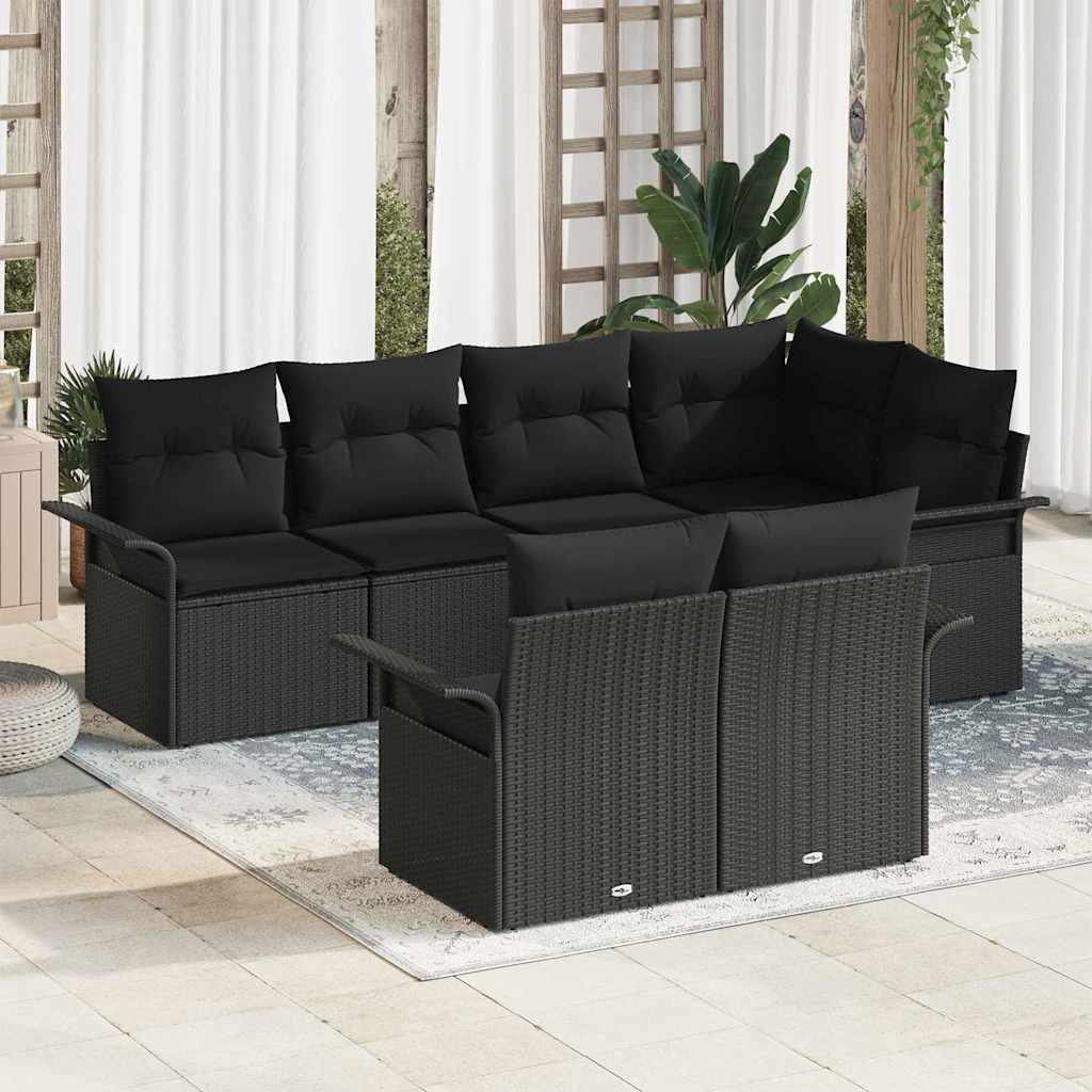 vidaXL Conjunto de sofá de jardín 7 uds. Negro Poliratán