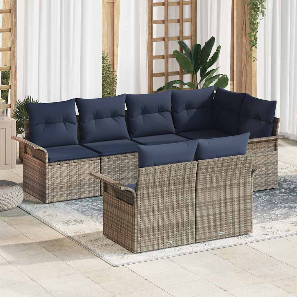 vidaXL Conjunto de sofá de jardín 7 uds. Gris Poliratán