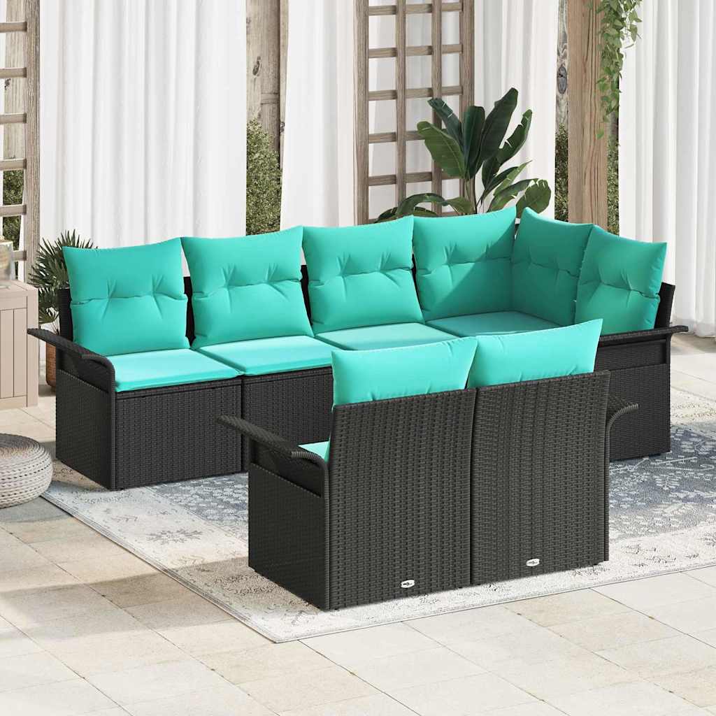 vidaXL Conjunto de sofá de jardín 7 uds. Negro Poliratán