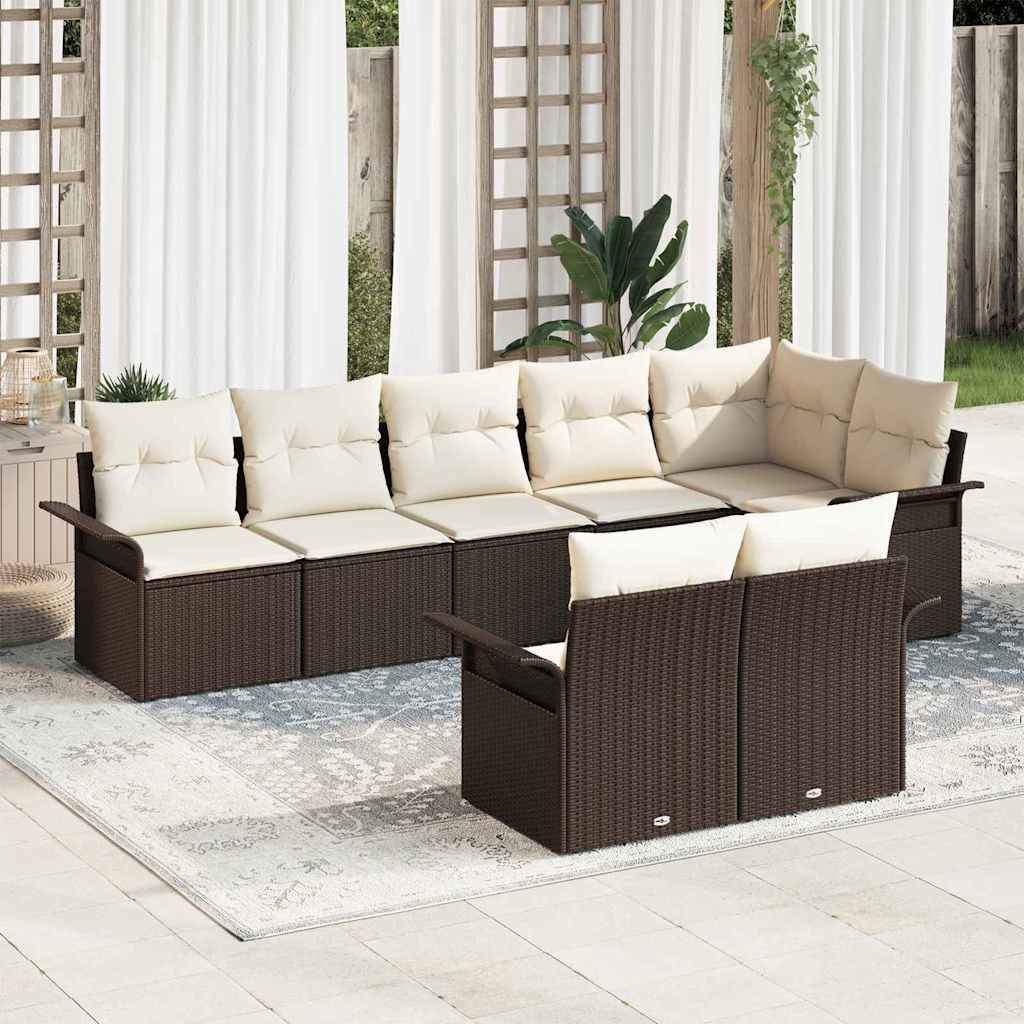 vidaXL Conjunto de sofá de jardín 8 uds. Marrón ratán sintético