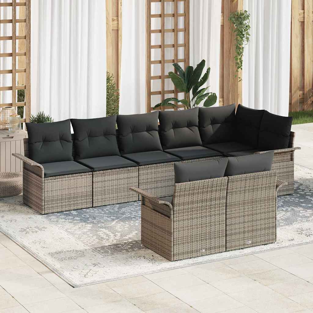 vidaXL Conjunto de sofá de jardín 8 uds. Gris ratán sintético