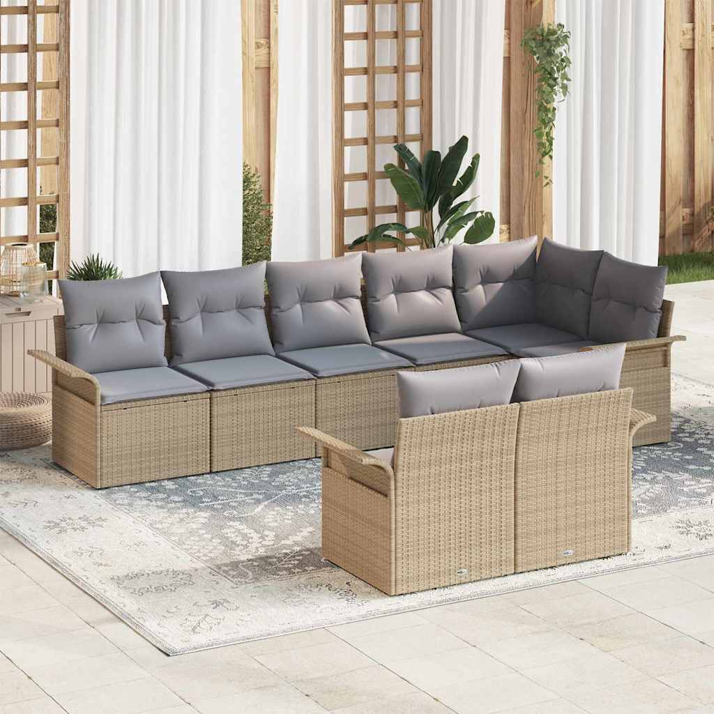 vidaXL Conjunto de sofá de jardín 8 uds. Beige ratán sintético
