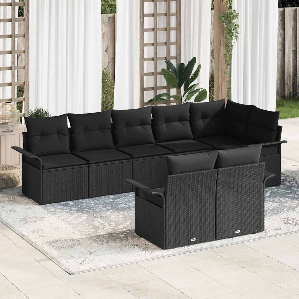 vidaXL Conjunto de sofá de jardín 8 uds. Negro ratán sintético