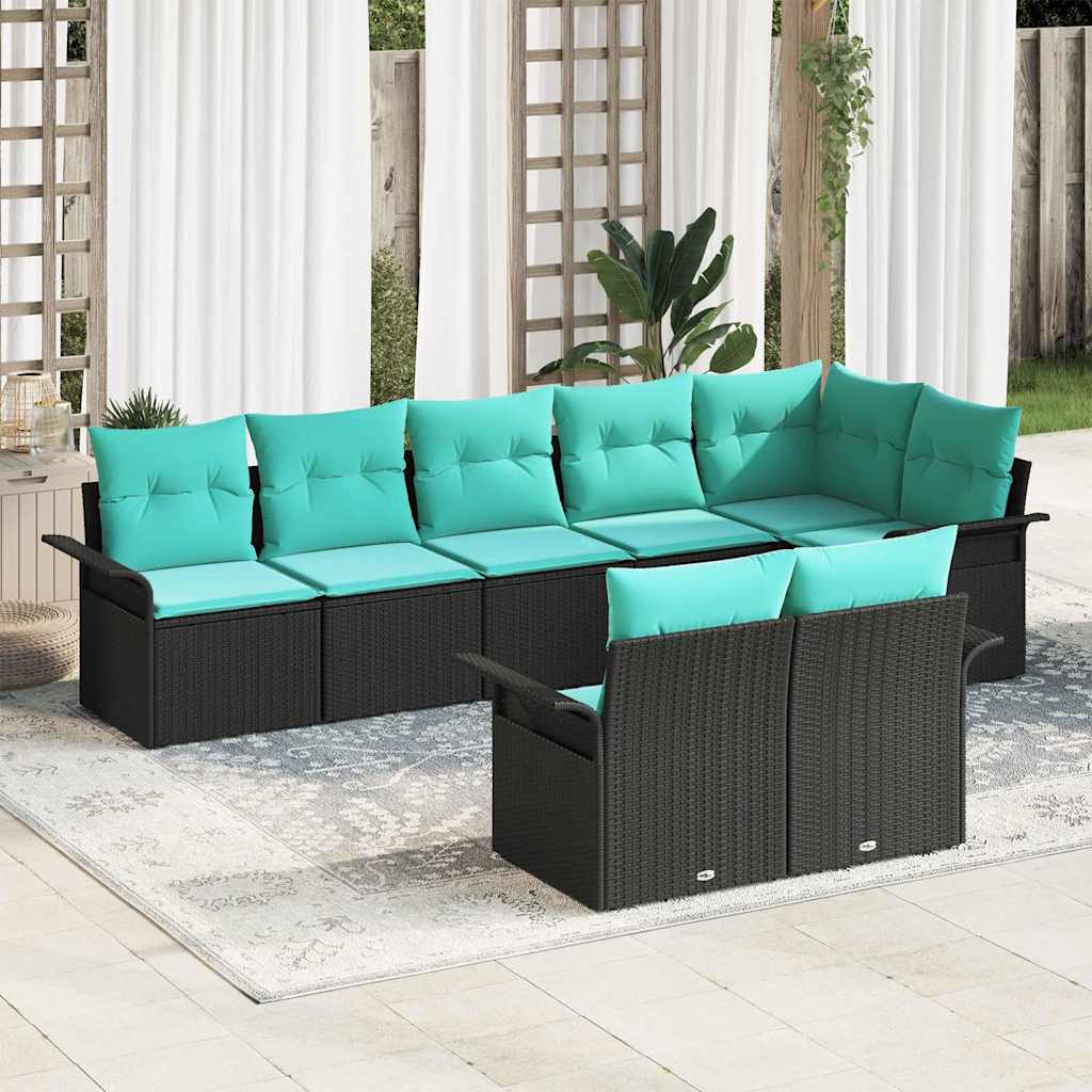 vidaXL Conjunto de sofá de jardín 8 uds. Negro ratán sintético