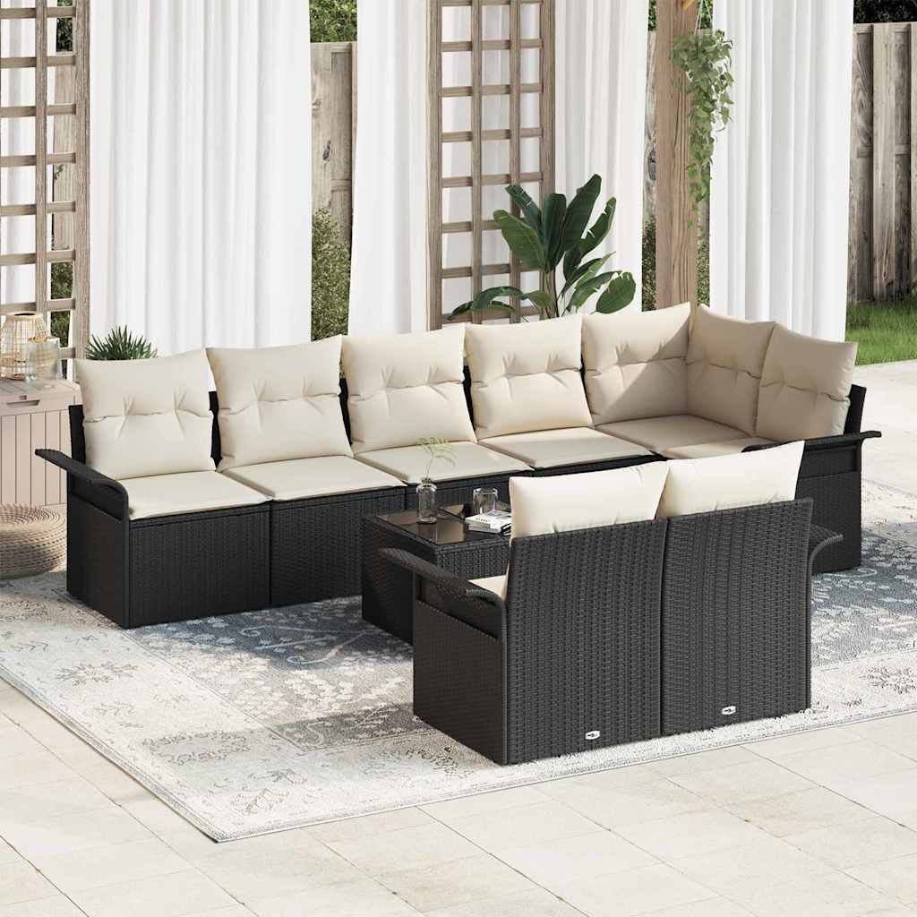 vidaXL Conjunto de sofá de jardín 9 uds. Negro ratán sintético