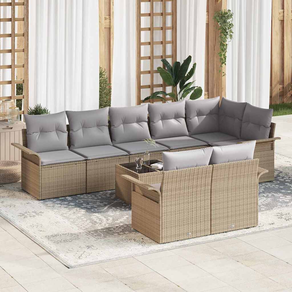 vidaXL Conjunto de sofá de jardín 9 uds. Beige ratán sintético