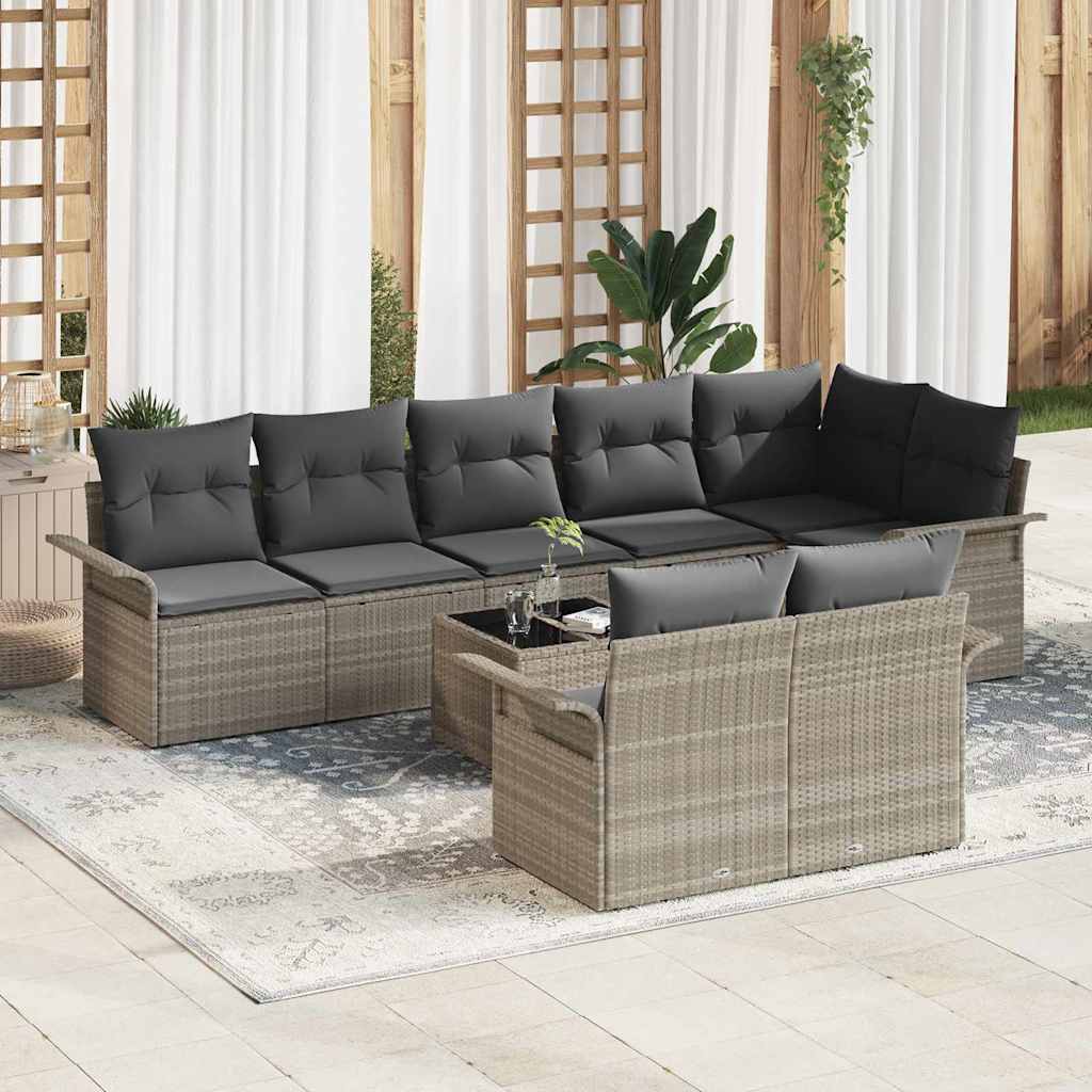 vidaXL Conjunto de sofá de jardín 9 uds. Gris Claro ratán sintético
