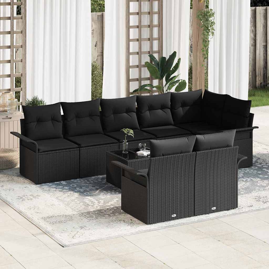 vidaXL Conjunto de sofá de jardín 9 uds. Negro ratán sintético