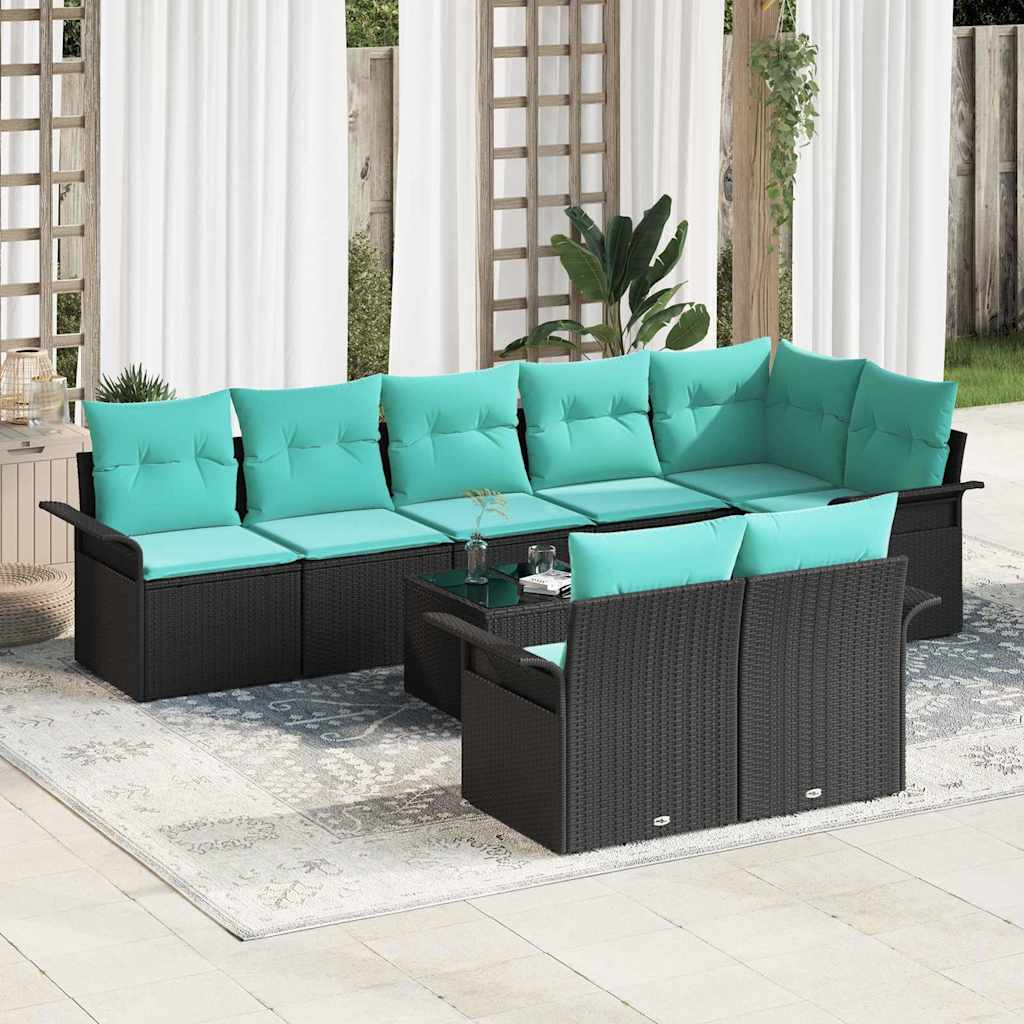 vidaXL Conjunto de sofá de jardín 9 uds. Negro ratán sintético