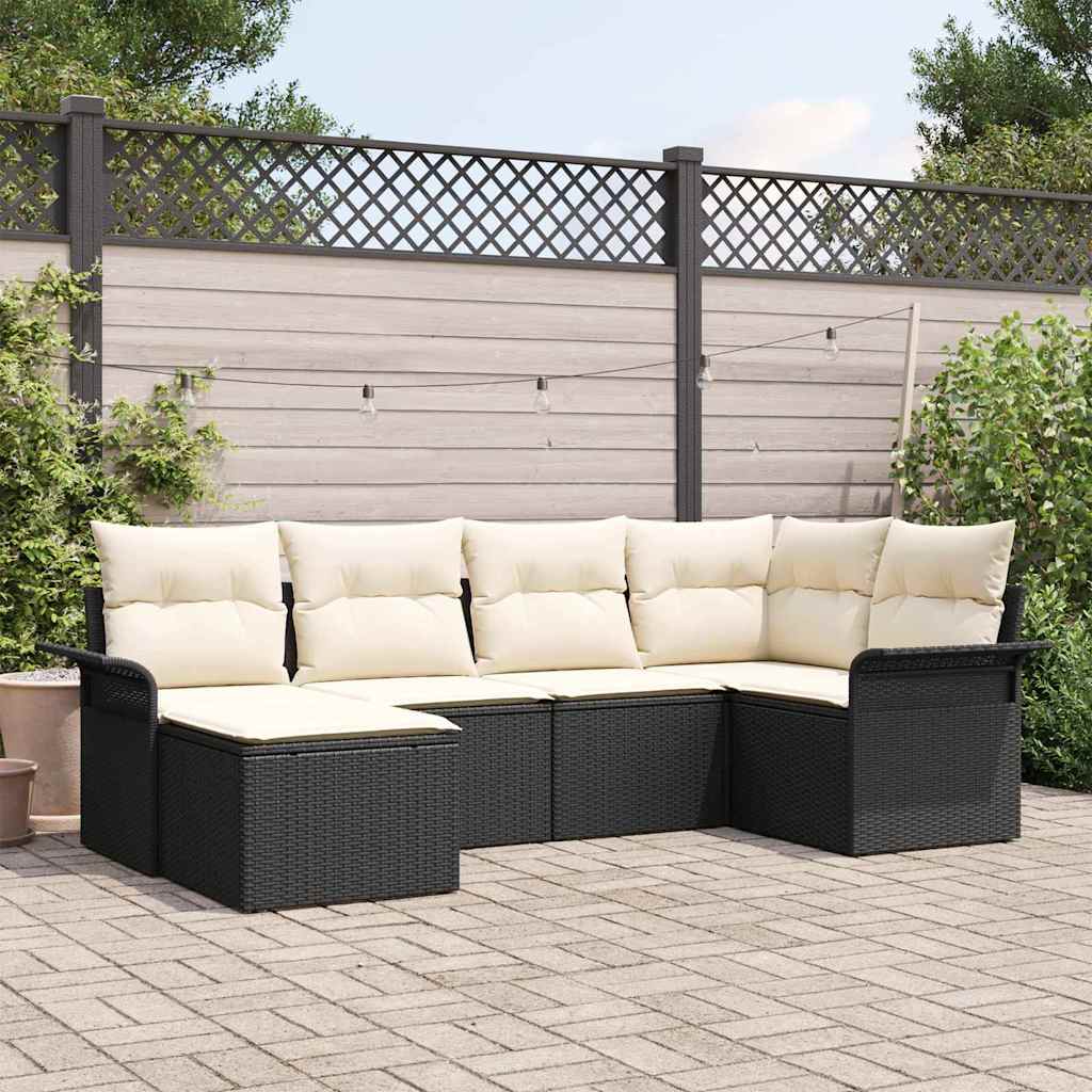 vidaXL Conjunto de sofá de jardín 6 uds. Negro ratán sintético