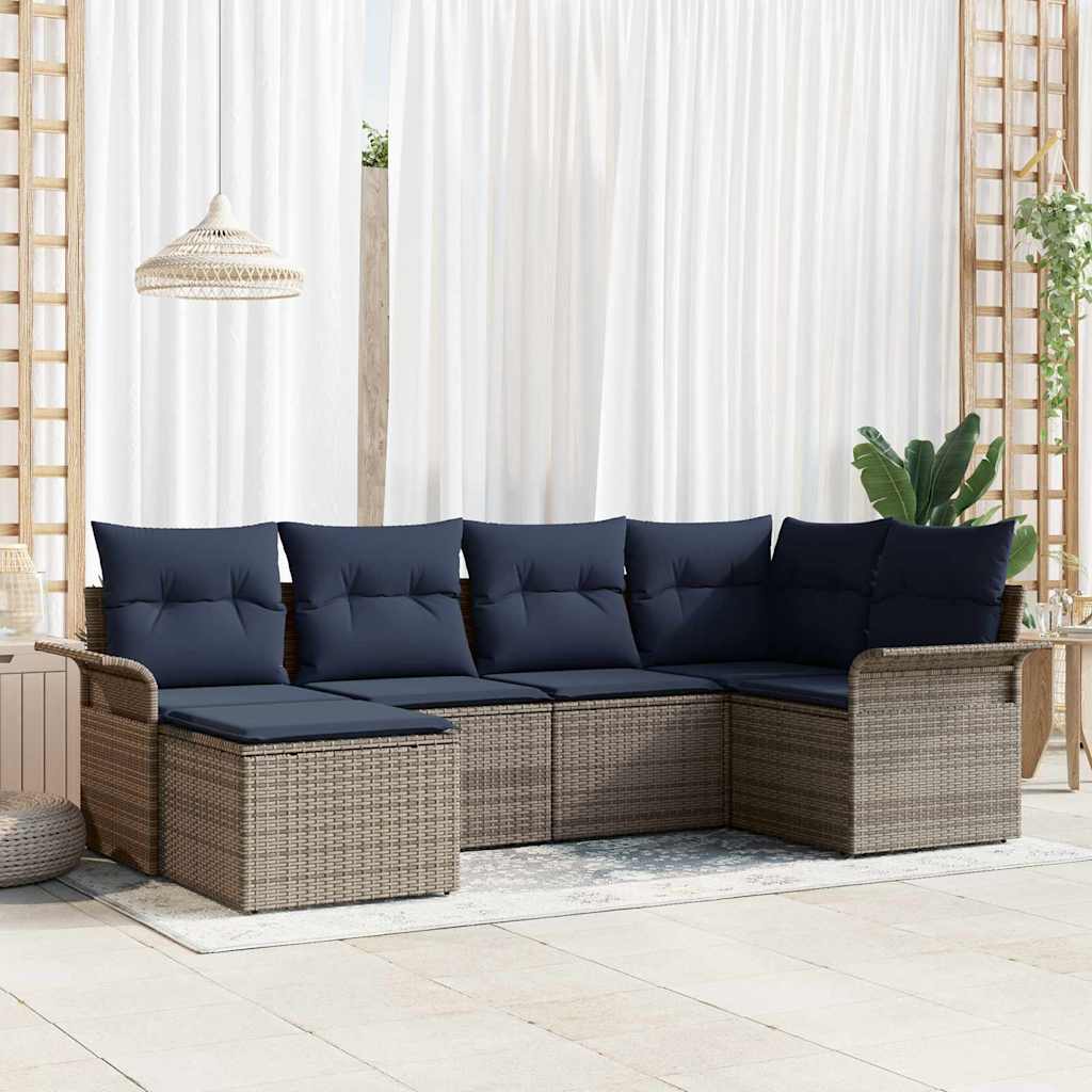 vidaXL Conjunto de sofá de jardín 6 uds. Gris ratán sintético