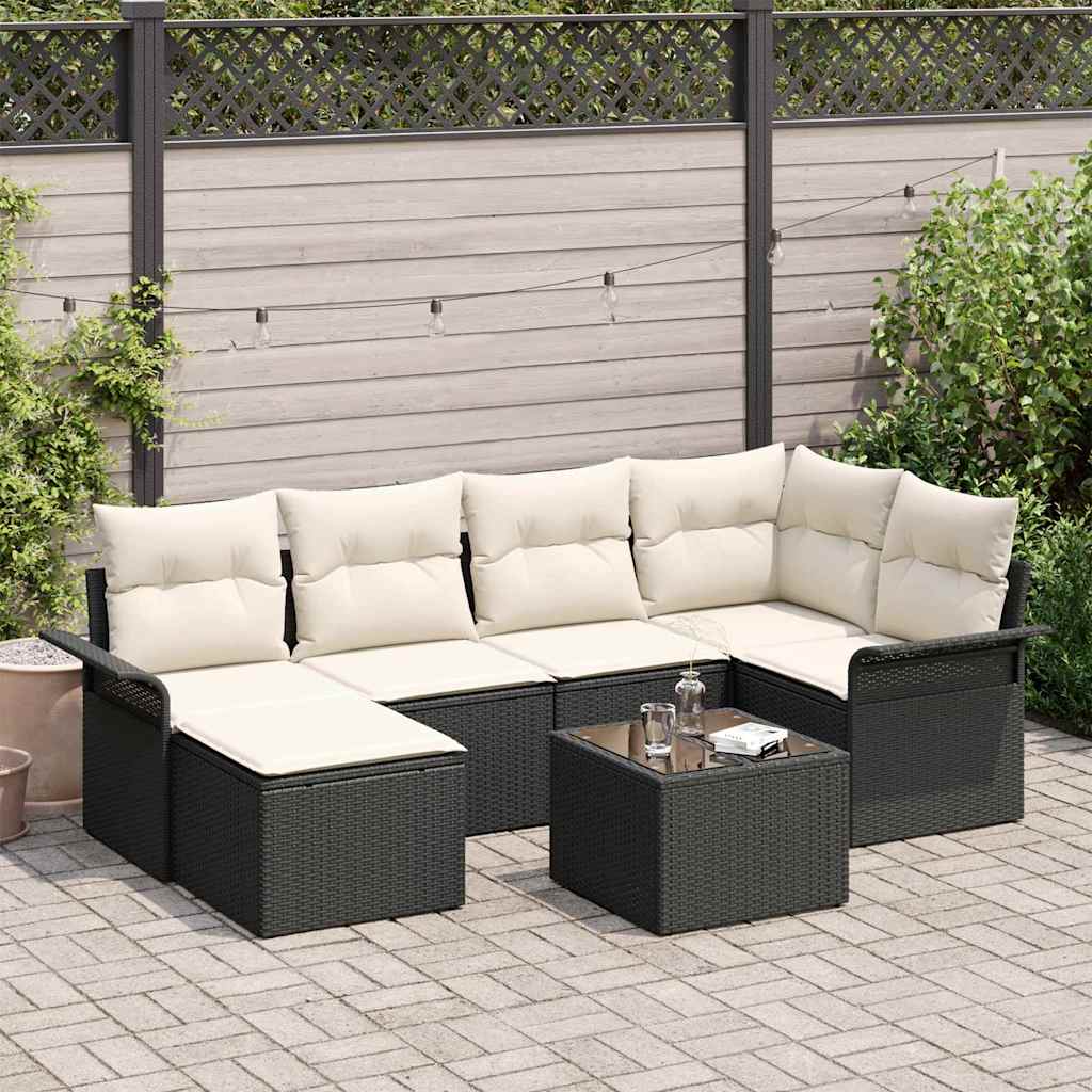 vidaXL Conjunto de sofá de jardín 7 uds. Negro ratán sintético